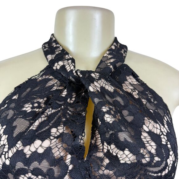 Julia Jordan Black & Nude Women’s Floral Lace Jumpsuit Halter Neck Sz 12 - Picture 7 of 13